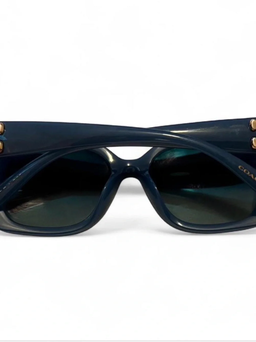 Coach Blue-Gray Square Sunglasses with Rose Gold 'C' Accent coach